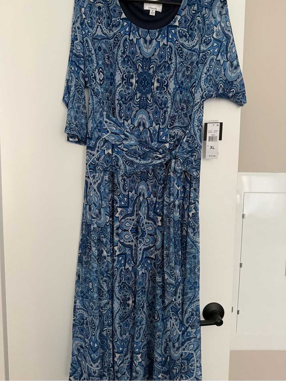 Signature by Robbie Bee Blue Paisley Tie Front Mesh Maxi Dress XL NWT